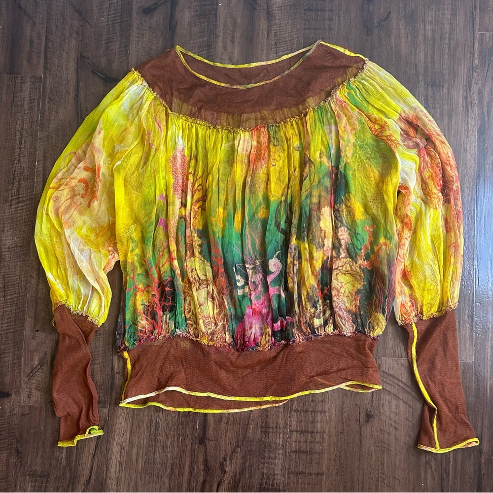 Jean Paul Gaultier Yellow and Brown Sheer Blouse
